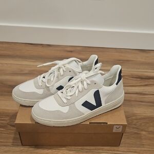 Veja White and Navy Sneakers